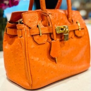 Orange Small and Cute Leather Non Branded Bag